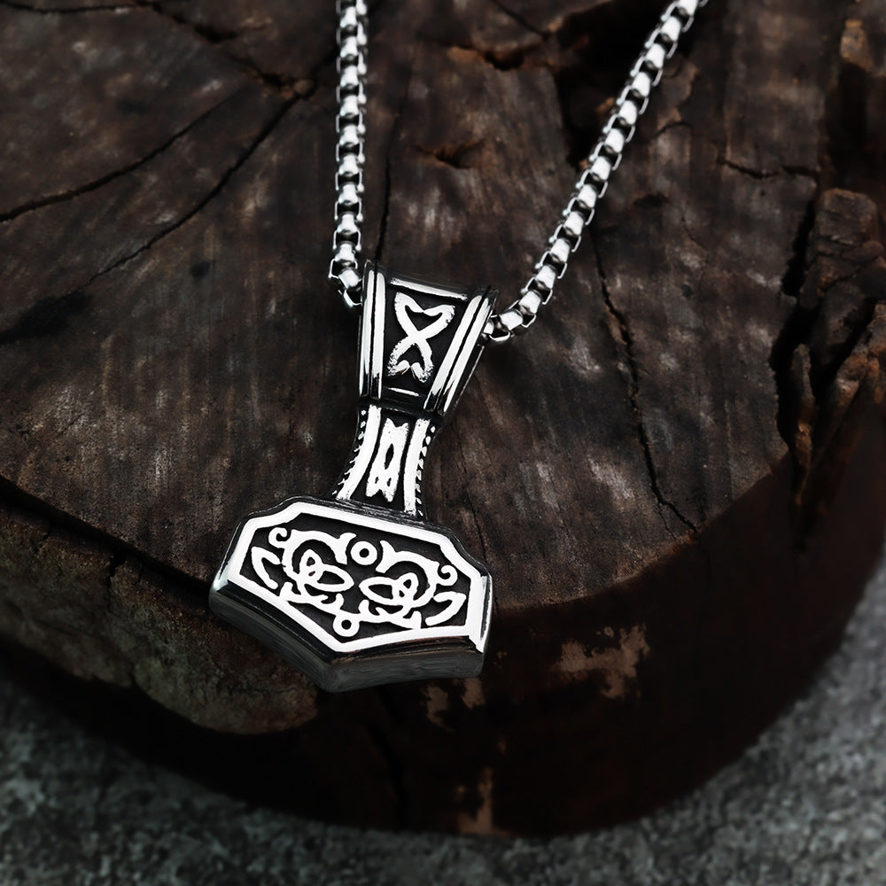 Planderful Viking Pendant Necklace Double Sided Stainless Steel For Men Norse Jewelry Personalized