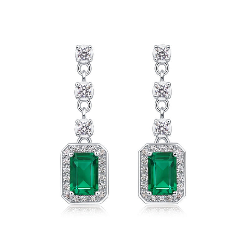 S925 Sterling Silver Lab-Grown Emerald Signature Stud Earrings