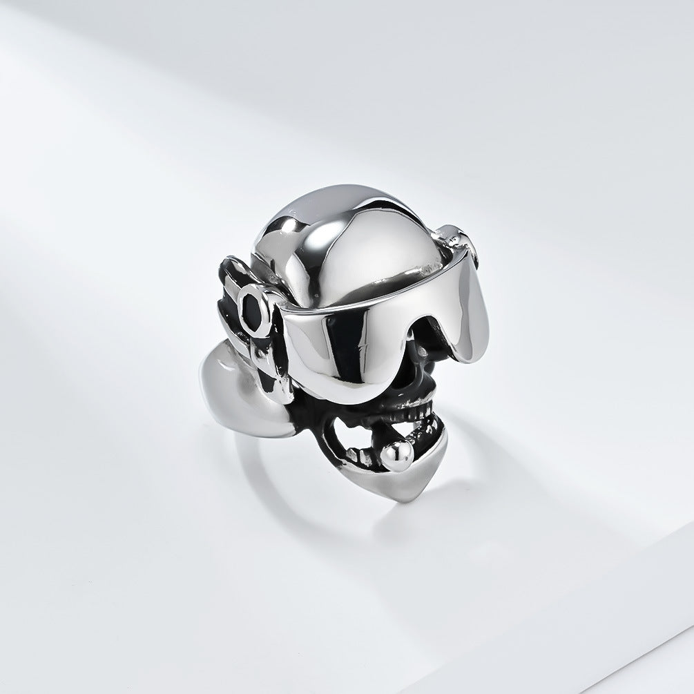 Goggles Swinging Cigar Skull Stainless Steel Ring for Men