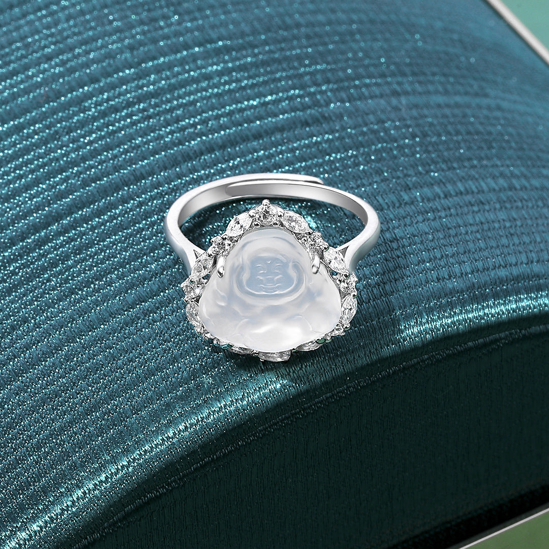 S925 Sterling Silver Natural Chalcedony Ring — Adjustable