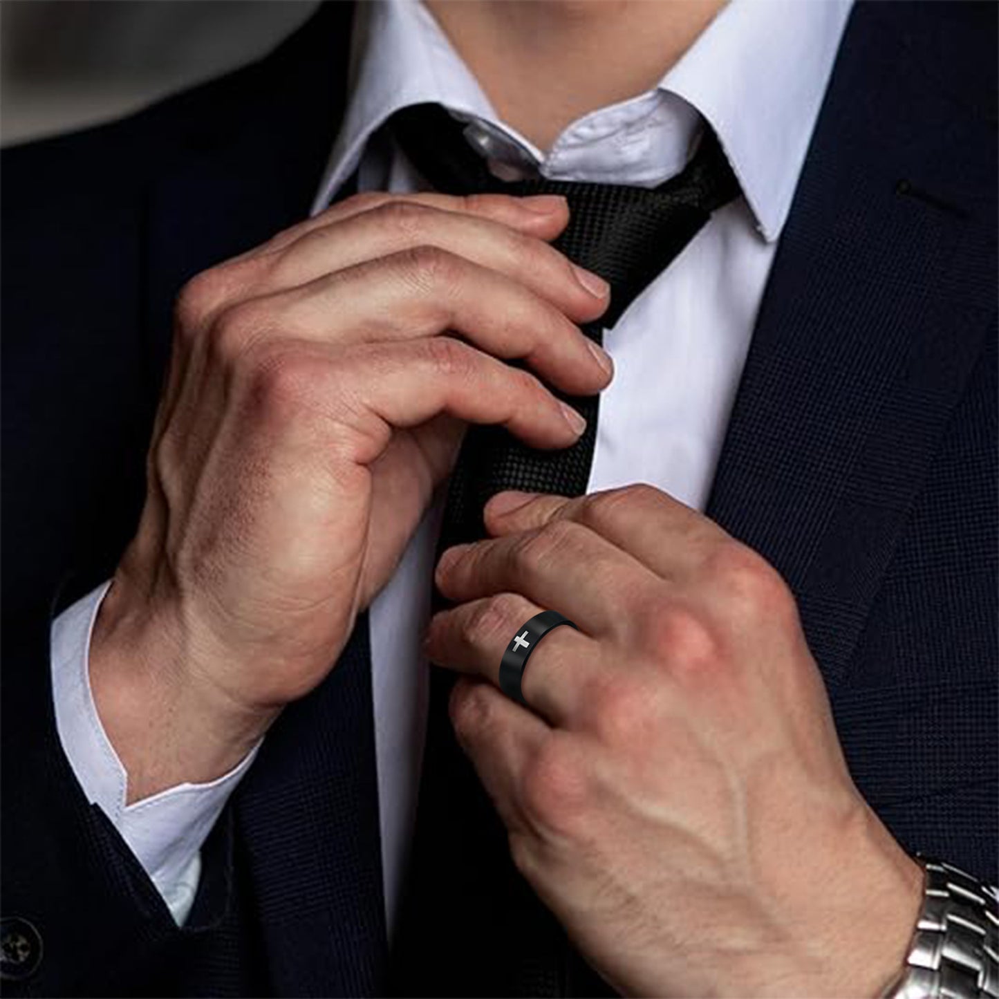 Planderful Everyday Genie Cross Stainless Steel Ring Unisex 6mm 8mm Protective Statement Jewelry