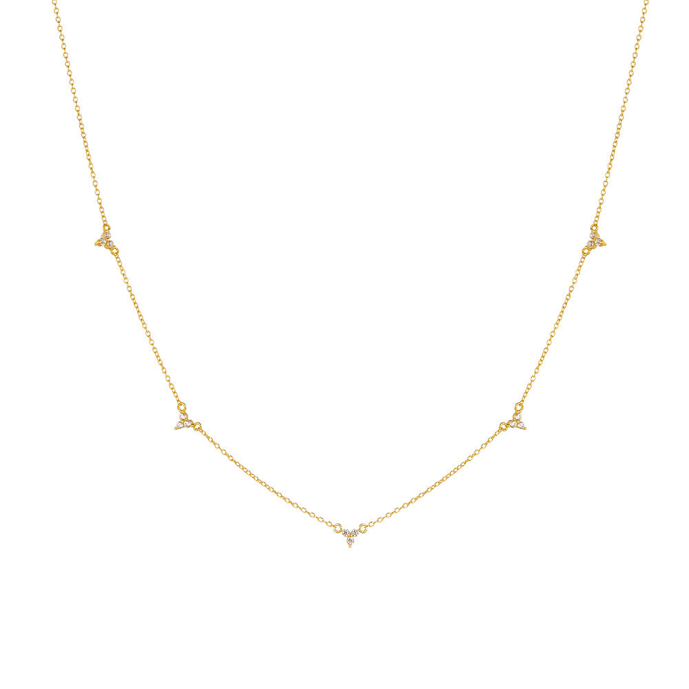 S925 Silver Clover Flower Zircon Necklace Micro-Inlaid With Three Pendant