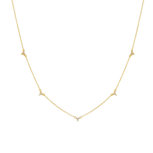 S925 Silver Clover Flower Zircon Necklace Micro-Inlaid With Three Pendant