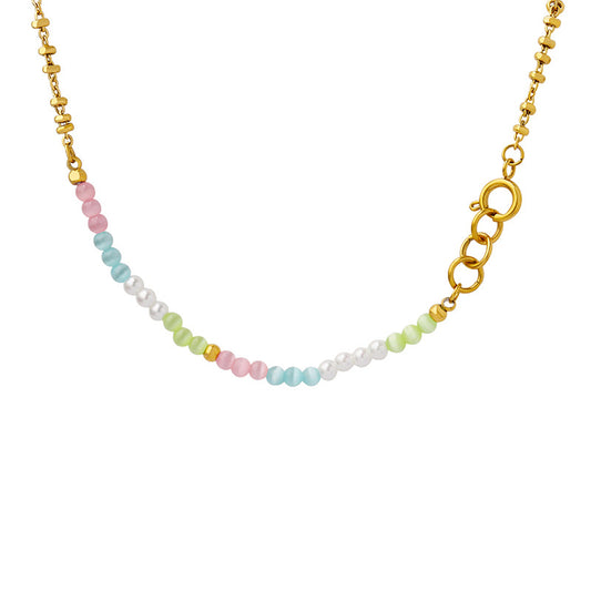 Bohemian Opal and Pearl Statement Necklace with Gold-Plated Chain