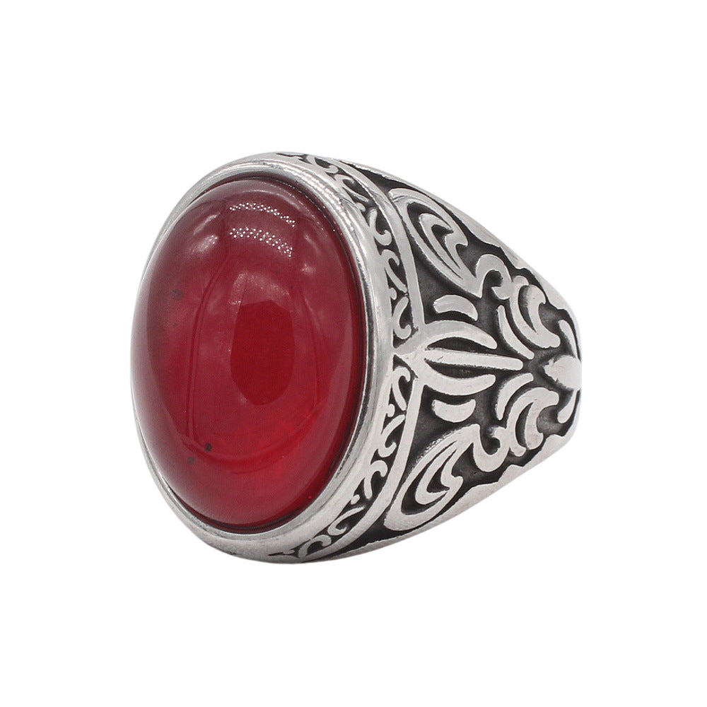 Planderful Jewelry Mens Steel Ring With Retro Stone European American Style Timeless Accessory