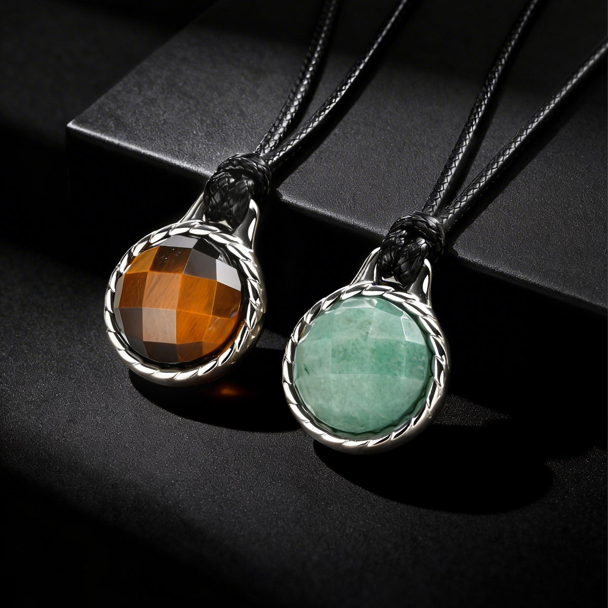 Tiger's Eye Textured Vintage Black Stainless Steel Necklace
