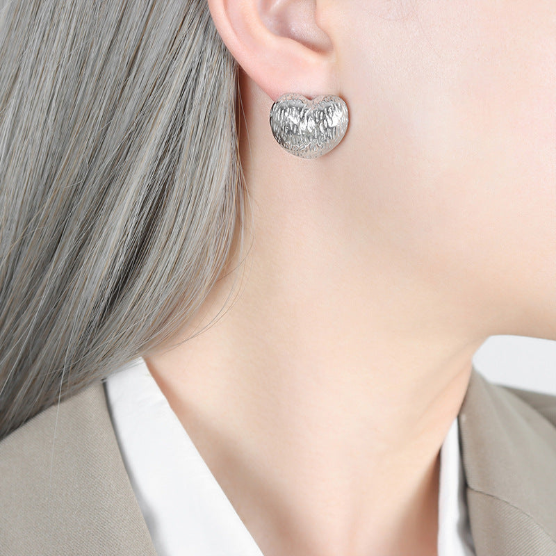 French Love Earrings: Elegant and Timeless Metal Peach Heart Earstuds with 18K Gold Plating