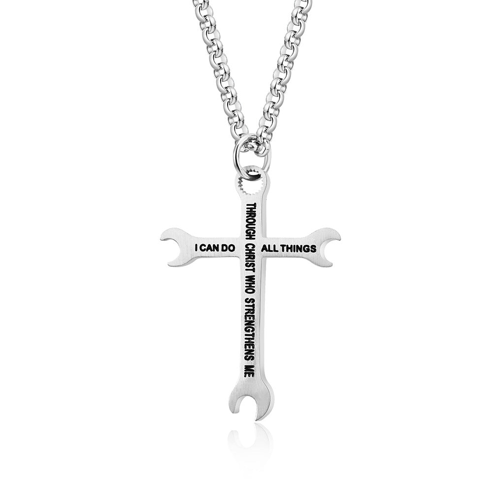 Planderful Wrench Cross Necklace Titanium Steel With Personalized Design For Edgy Jewelry Lovers