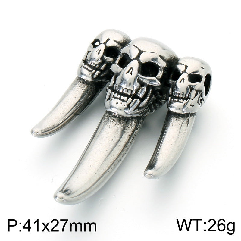 Punk Hip Hop Style Stainless Steel Wolf Tooth Shape Men's Pendant Skull Necklace