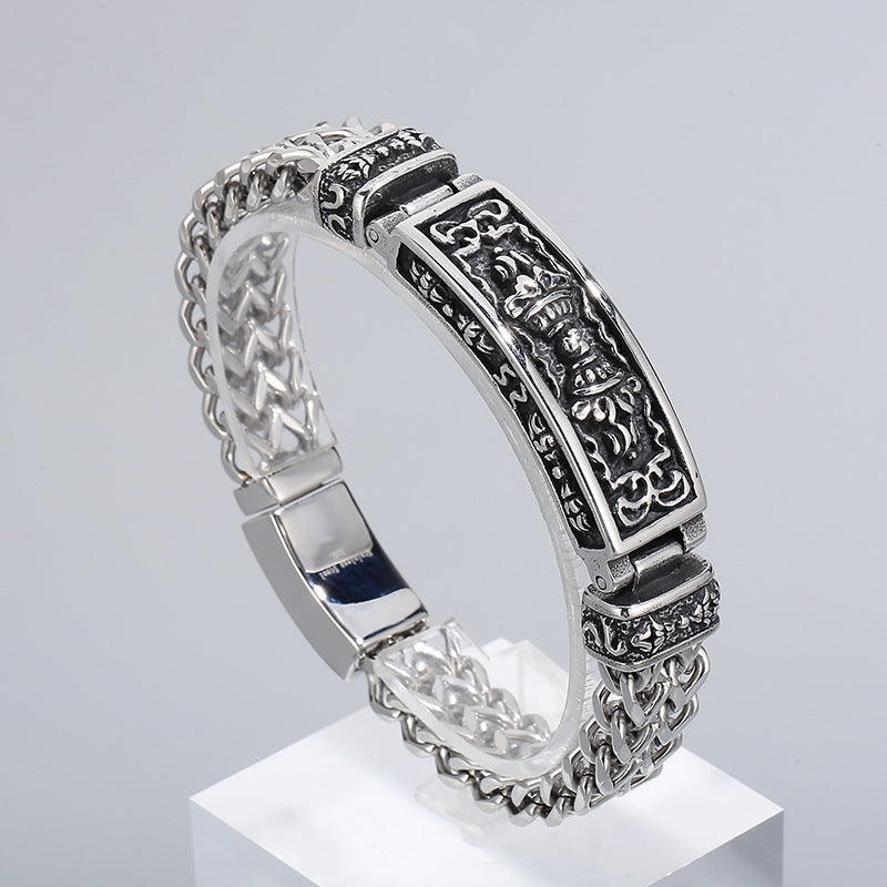 Vintage-Inspired Stainless Steel Men's Bracelet with Personalized Curved Design in Titanium Steel