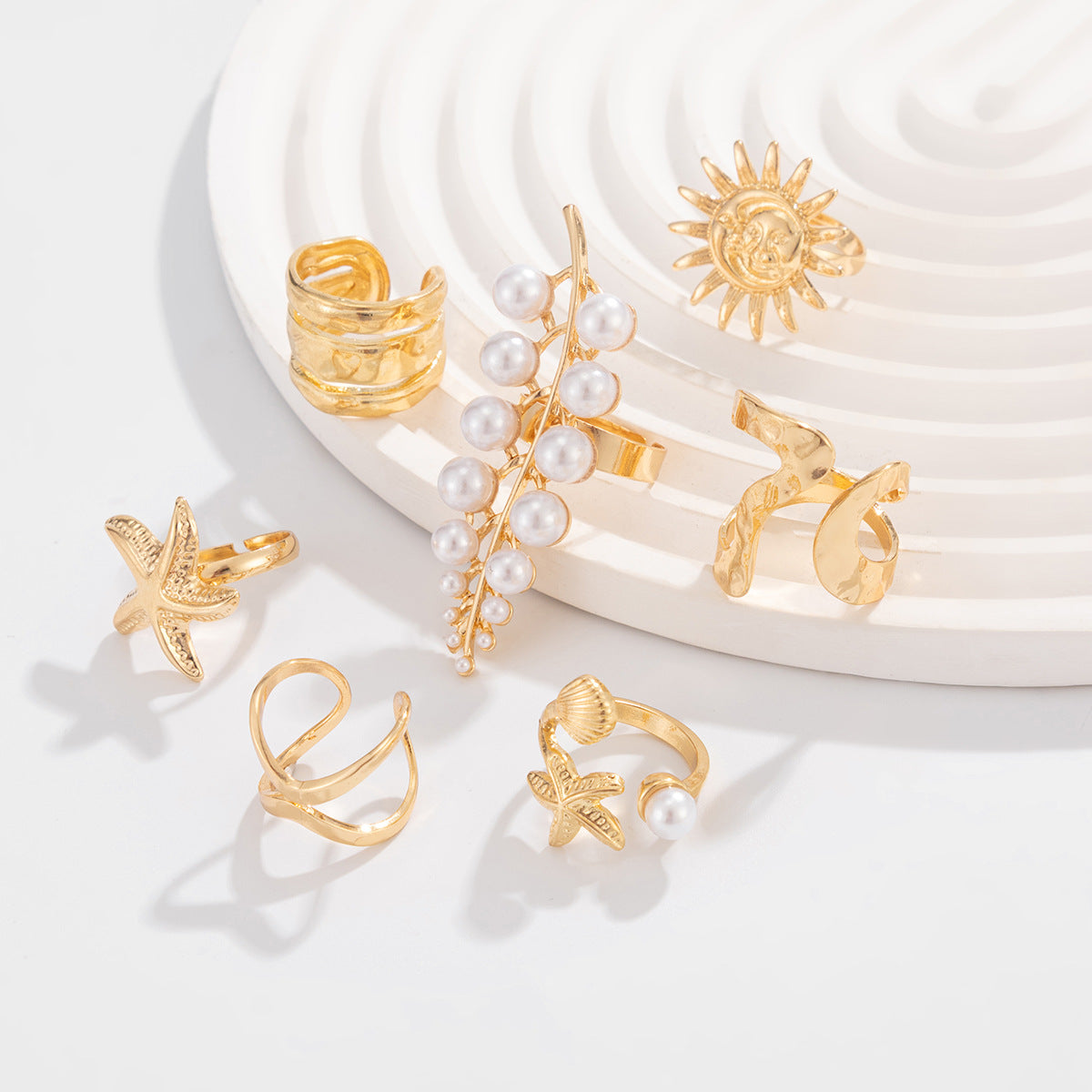 Starfish Ring Set From Planderful Vienna Verve For Women Personalized Leaf Imitation Pearl Jewelry