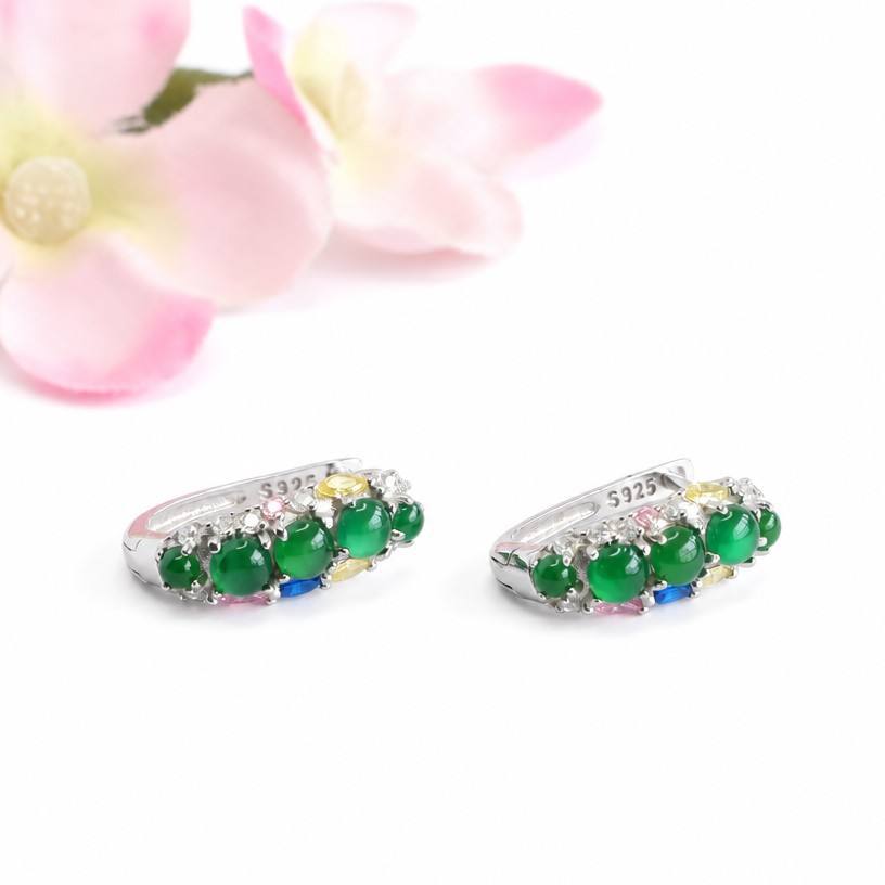Jadeite Row-Set 925 Silver Hook Earrings