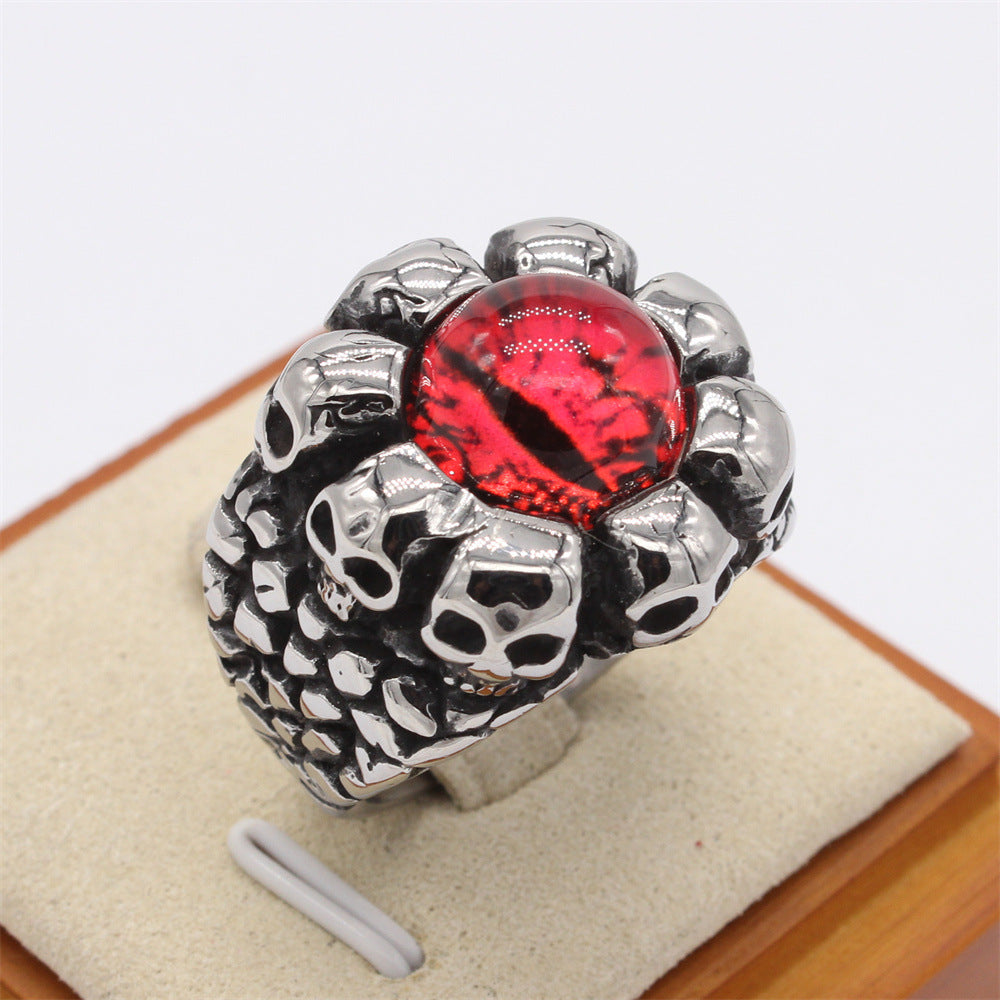Colored-Eye Skull Titanium Steel Ring