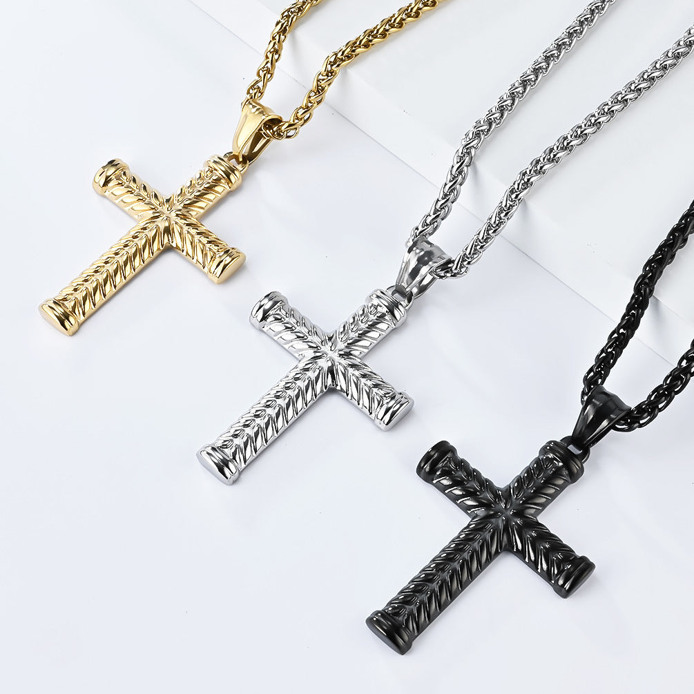 European And American Classic Titanium Steel 18K Gold Cross Necklace For Men