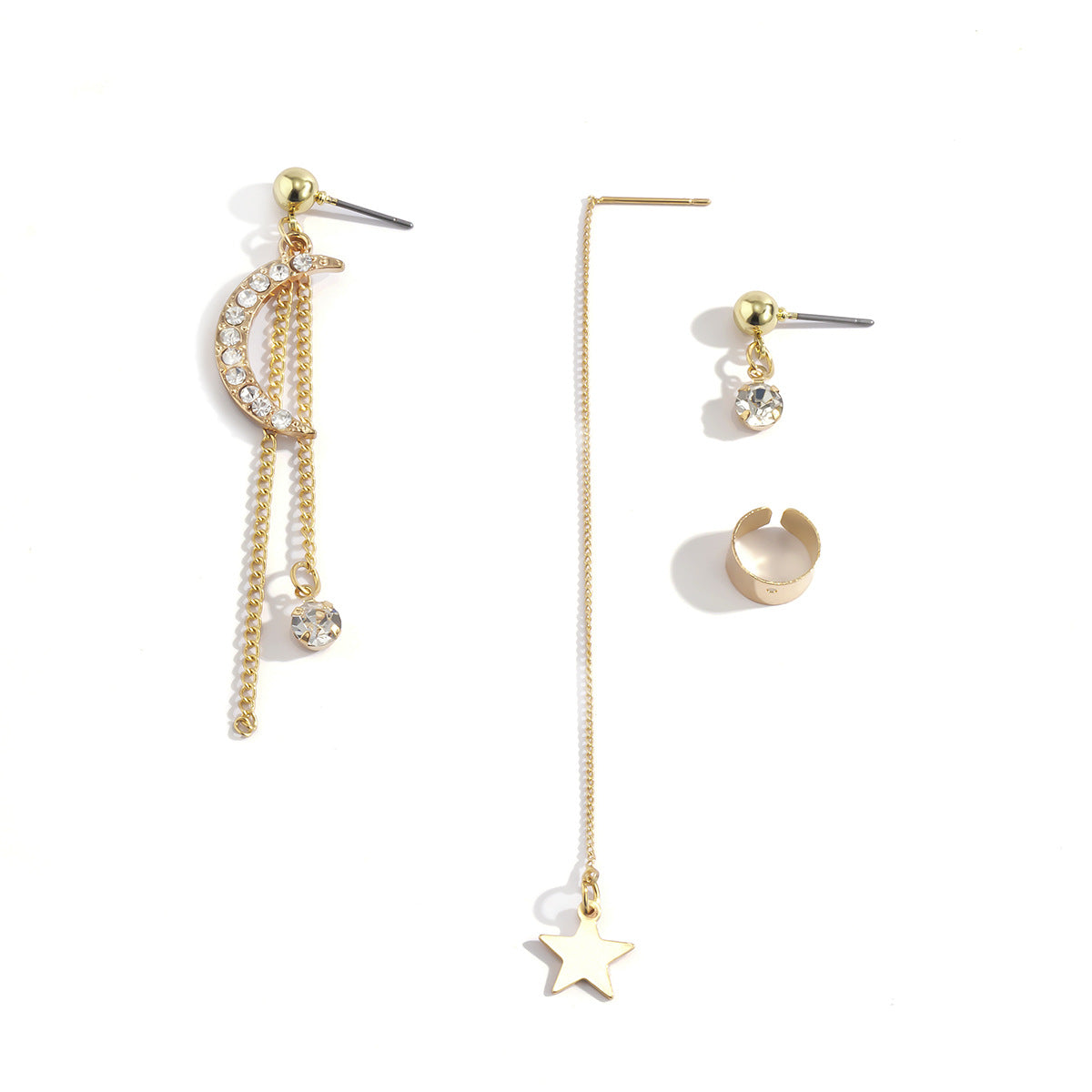 Sparkling Starry Night Tassel Earrings with Geometric Chains and Moon Accents