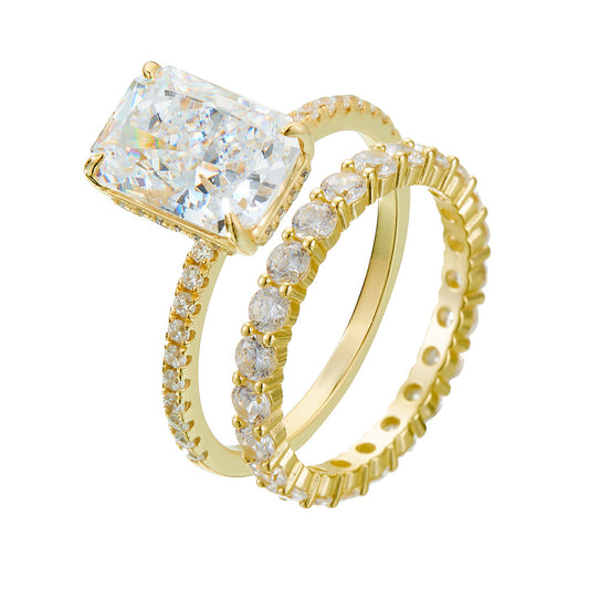 Planderful Collection Zircon Ring For Women Sterling Silver 925 Ice Flower Cut Rectangle Niche Luxury