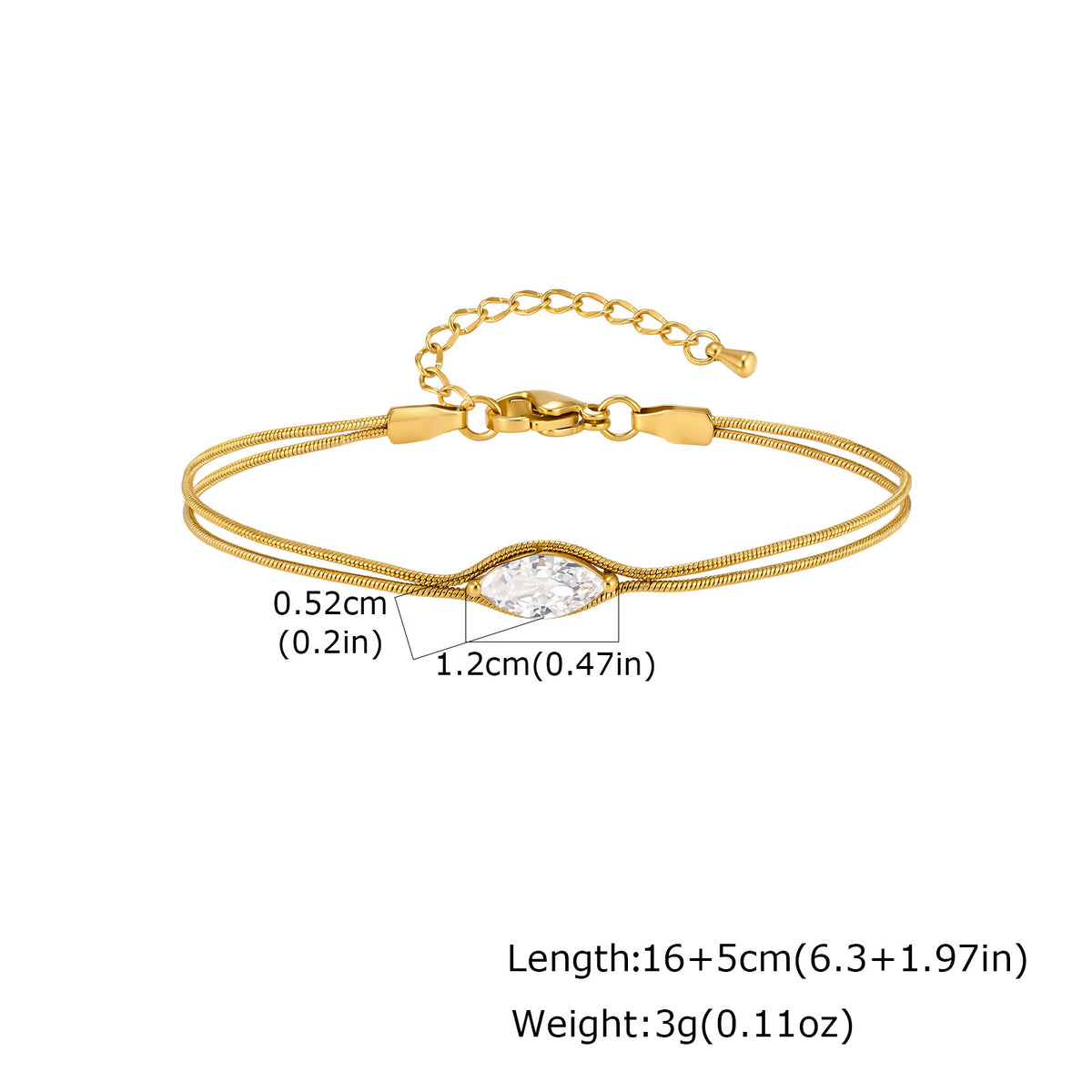 Snake Zircon Gold-Plated Stainless Steel Bracelet