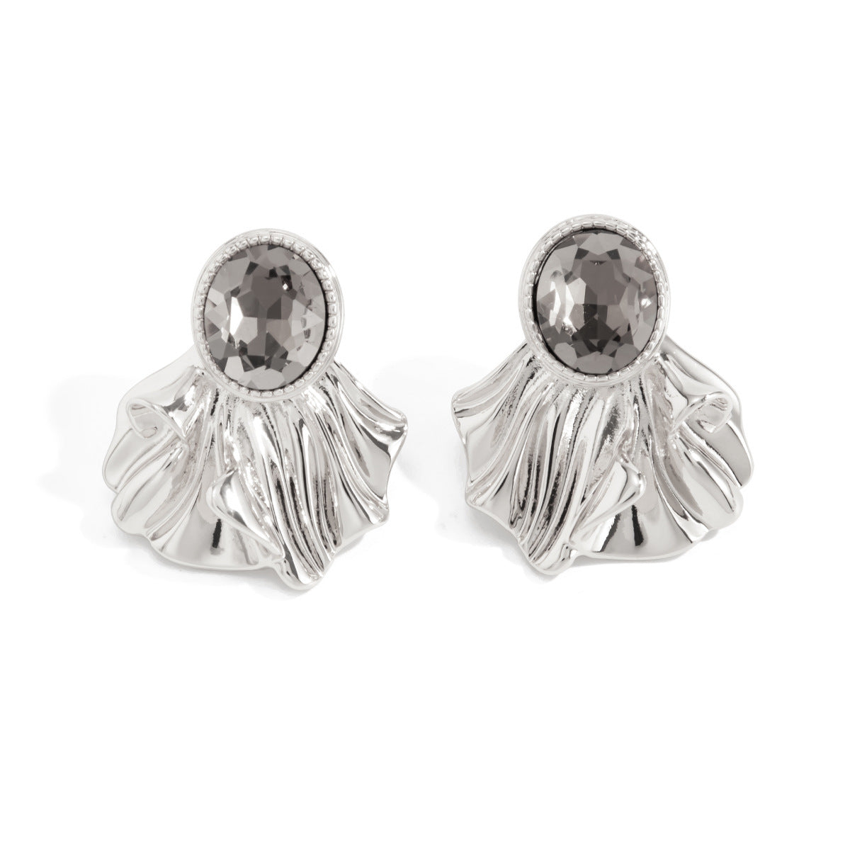 Planderful Vienna Verve Pleated Wave Petal Stud Earrings For Women Retro Gemstone Liquid Alloy Statement Jewelry
