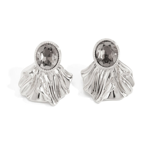 Planderful Vienna Verve Pleated Wave Petal Stud Earrings For Women Retro Gemstone Liquid Alloy Statement Jewelry