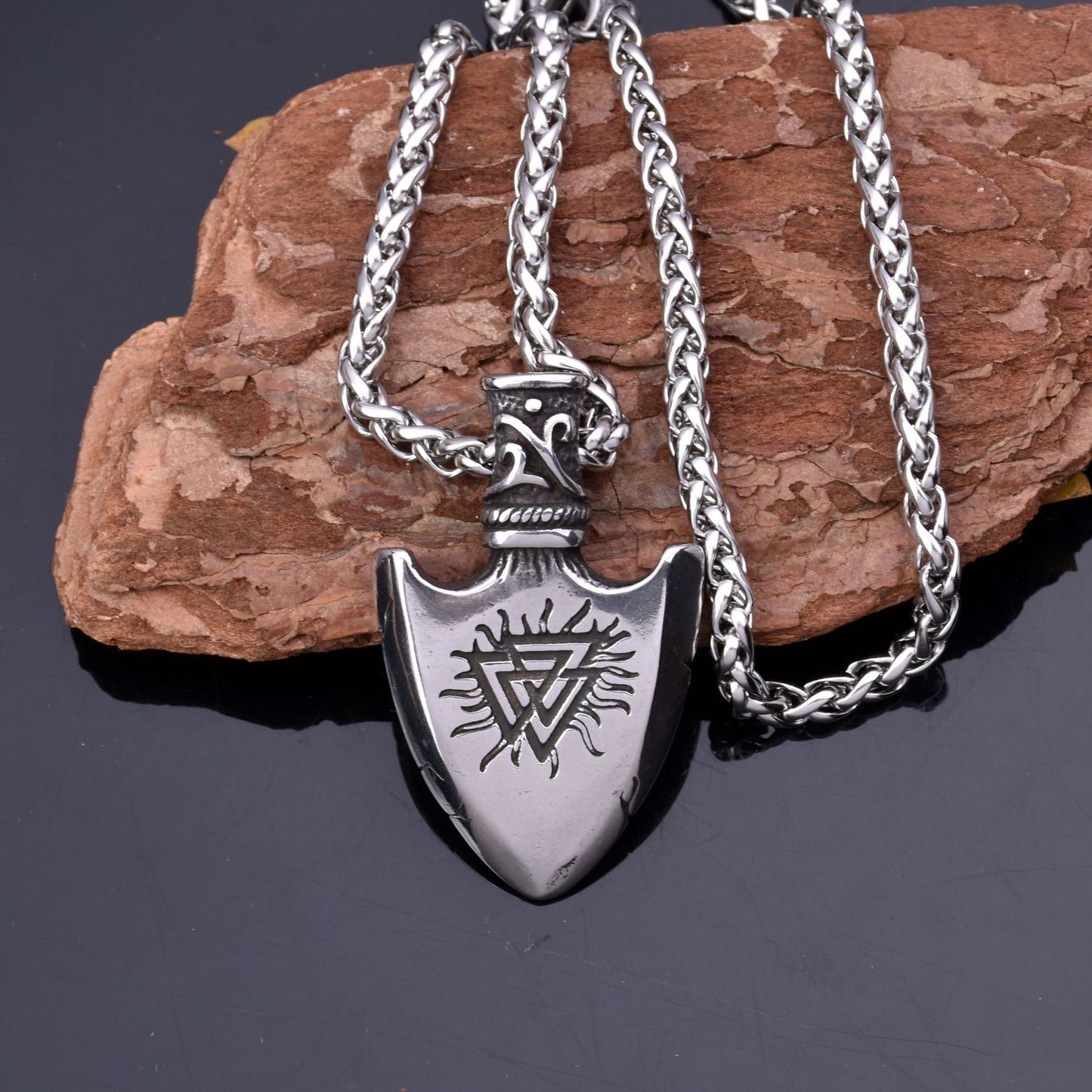 1. Planderful Shield Logo Pendant Necklace Stainless Steel Mens Jewelry Gift For Him