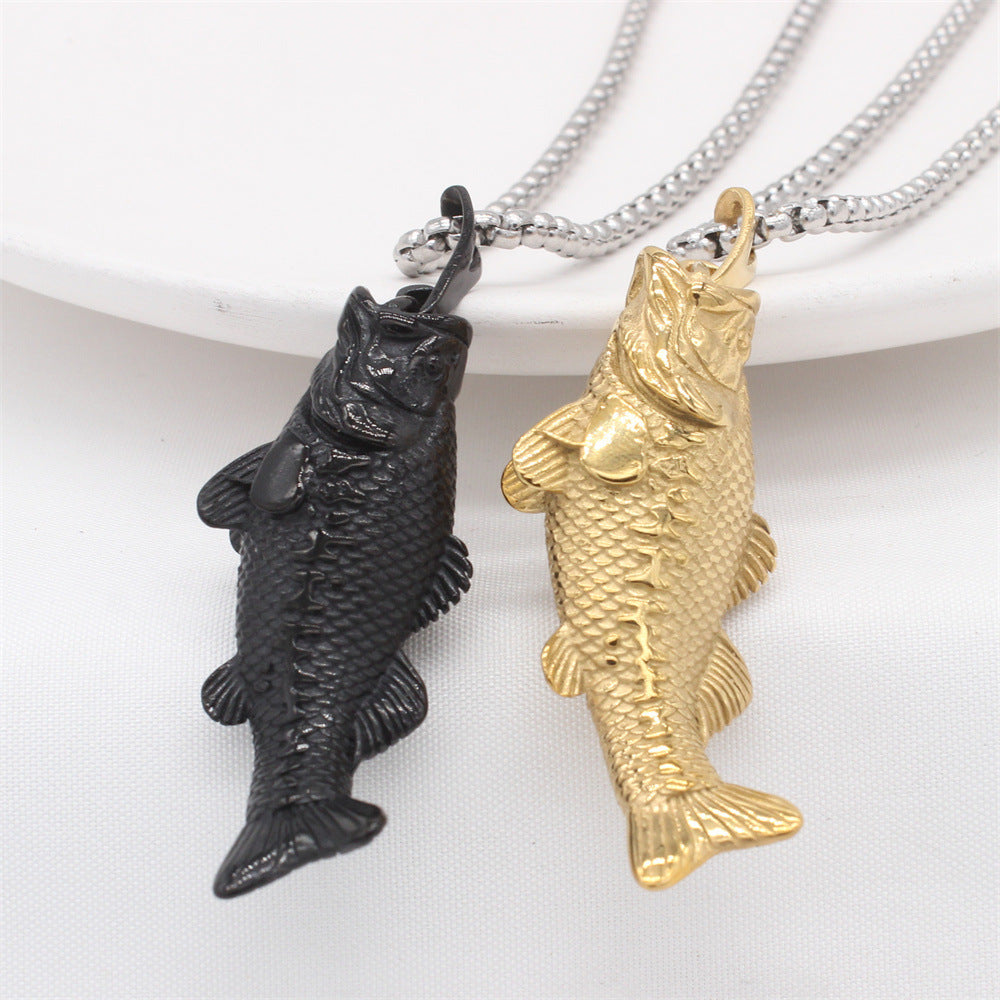 Planderful Everyday Genie – European and American Retro Goldfish Titanium Steel Pendant for Men