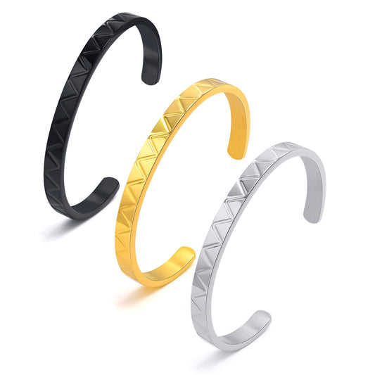 Men's Bracelet Stainless Steel Wave Embossed Open Bracelet