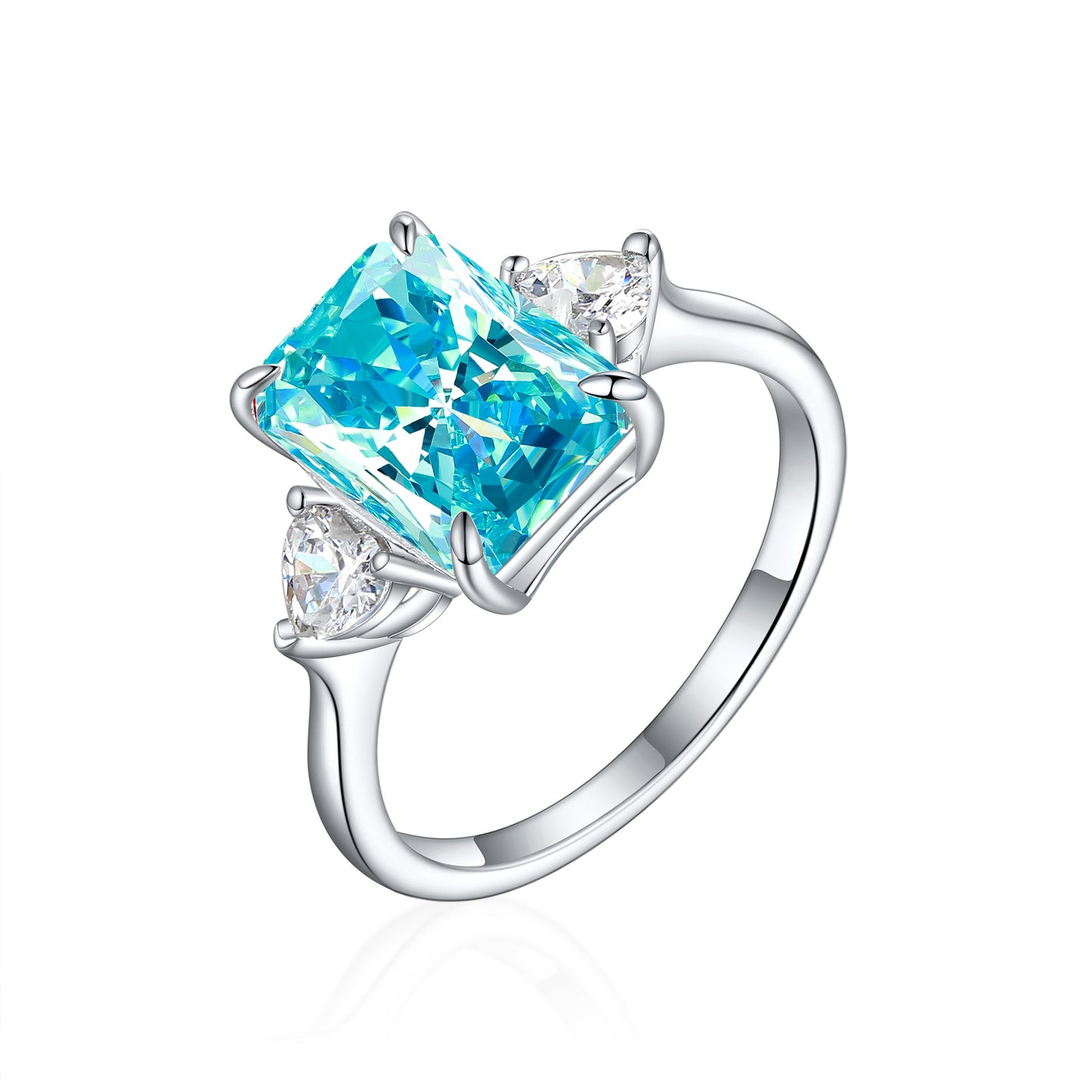 925 Sterling Silver Flame Ice Flower Cut Heart-Shaped Zircon Ring