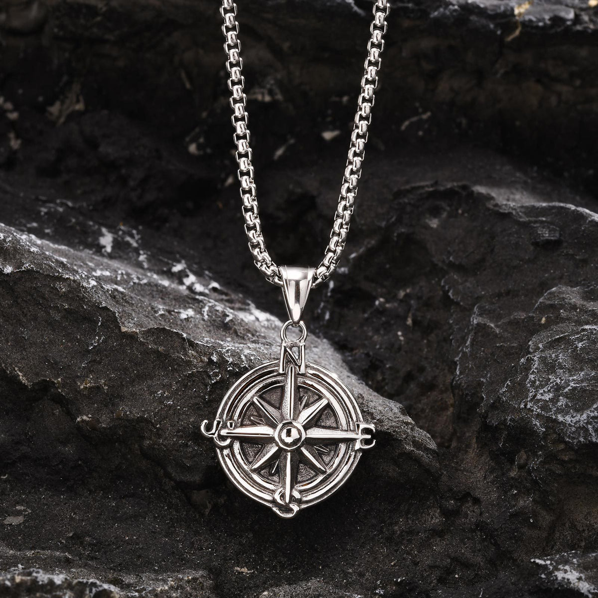 Compass Vintage Stainless Steel Necklace for Men