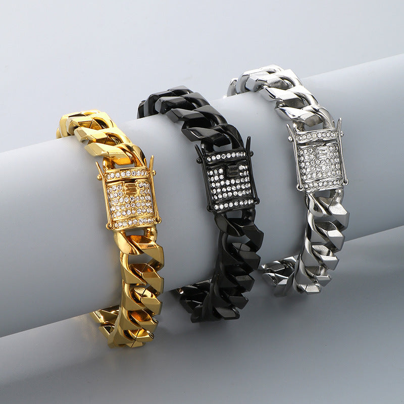 Hip-Hop Button Series – Woven Cuban Chain Dragon Head Buckle Titanium Bracelet