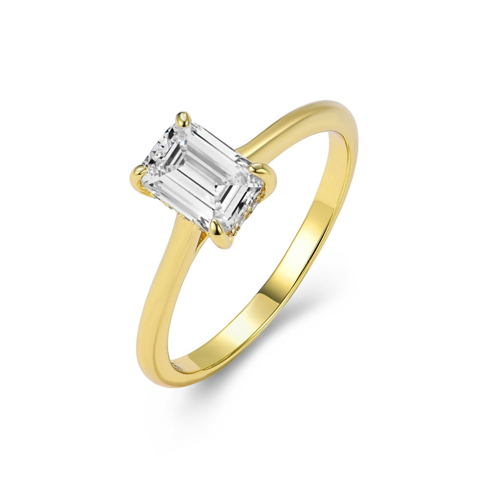 925 Sterling Silver Geometric Rectangular Zircon Ring Exquisite Simulation Diamond Wedding Ring Jewelry