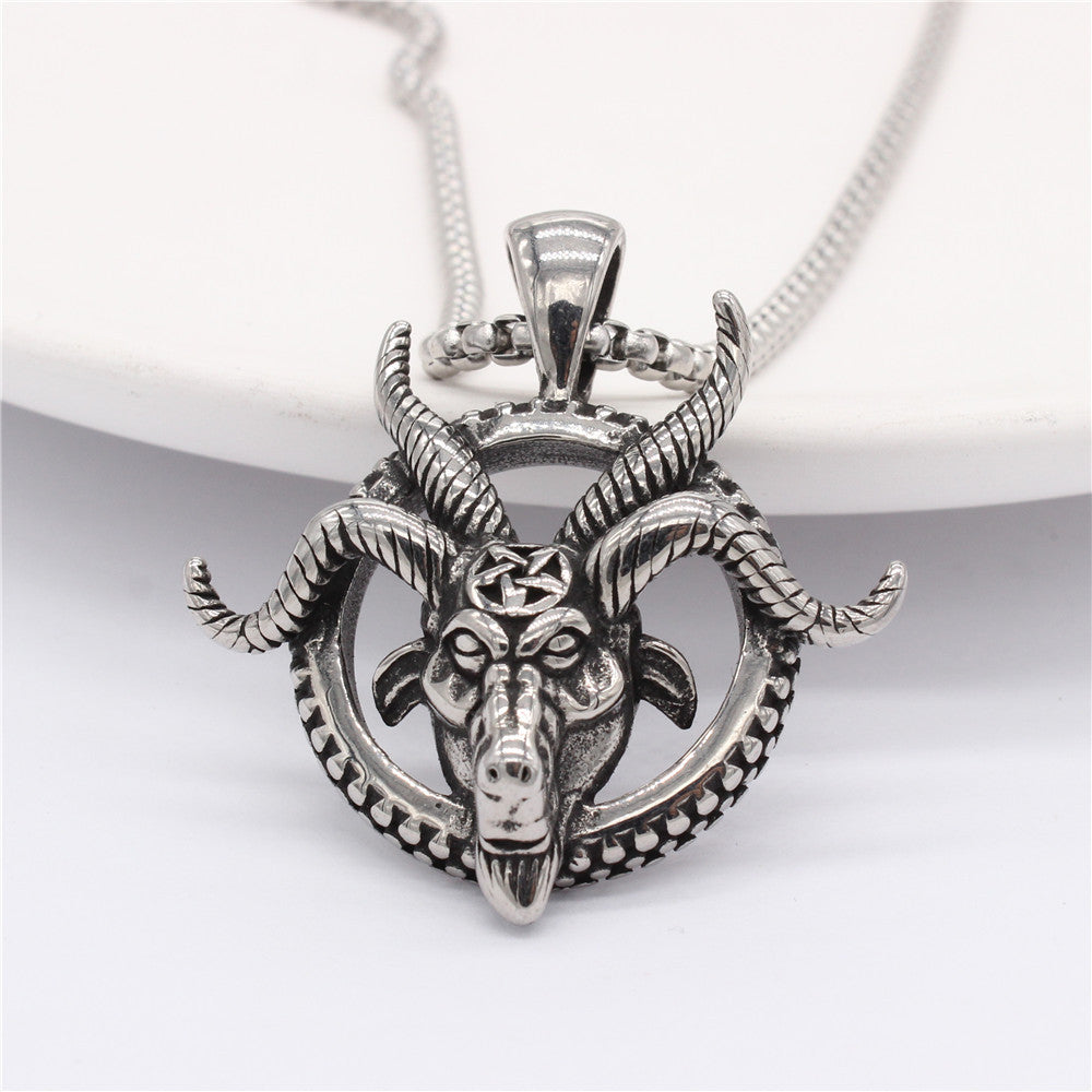 Ram Horn Pendant Titanium Steel Durable Unisex Statement Necklace Planderful For Men