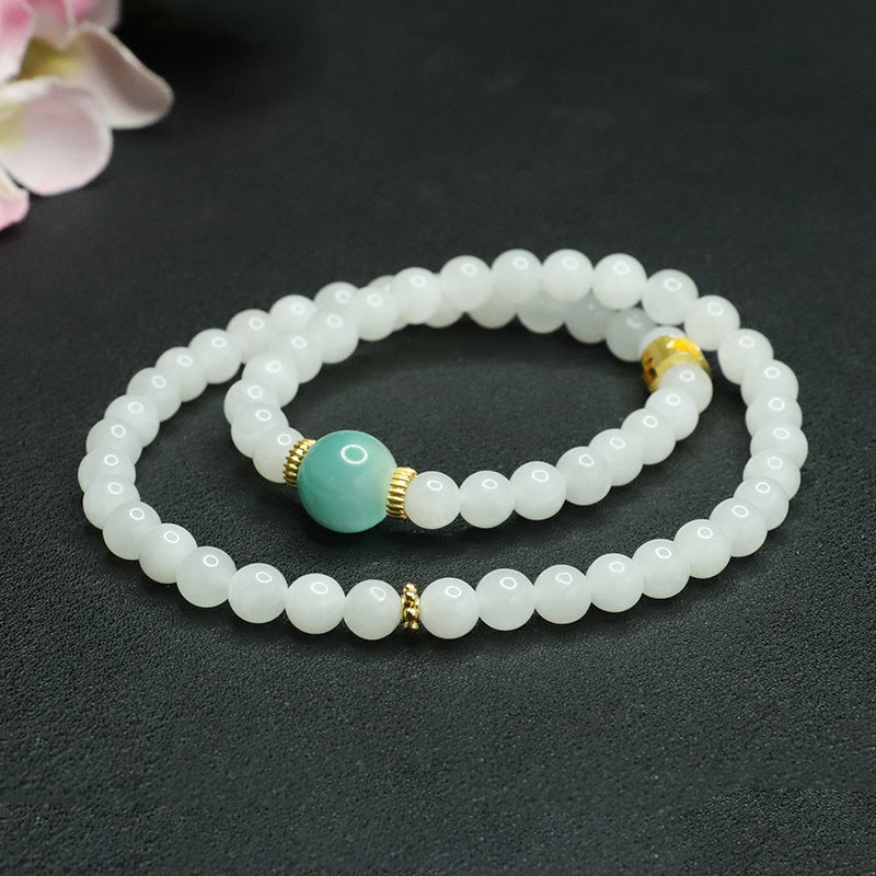 White Jade Sea Pattern Sterling Silver Bracelet