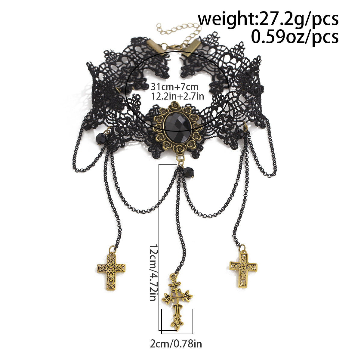 Gothic Lace Cross Tassel Choker