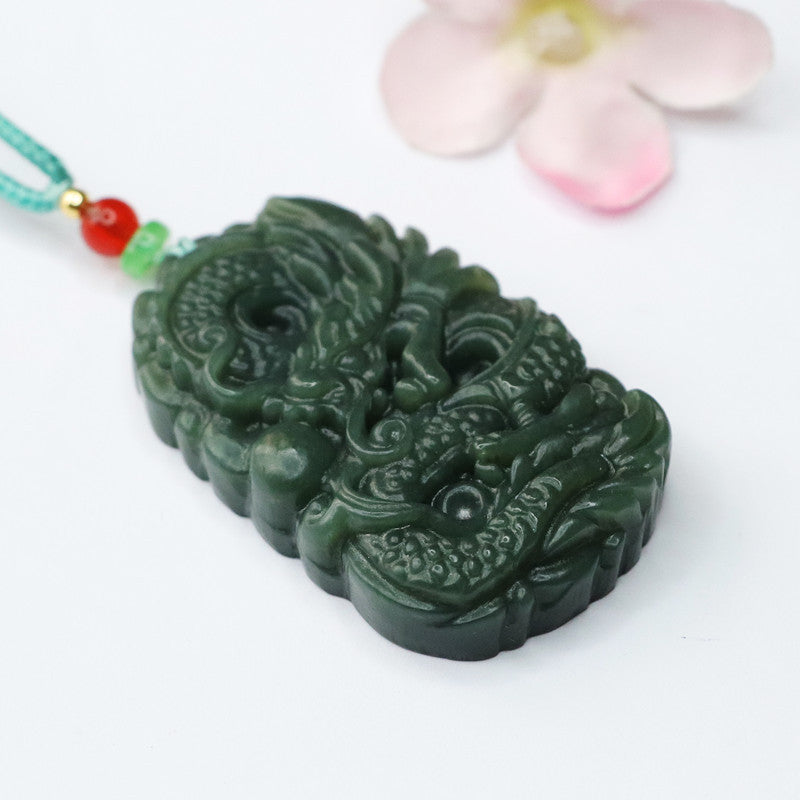 Taqing Hetian Jade Flying Dragon Pendant