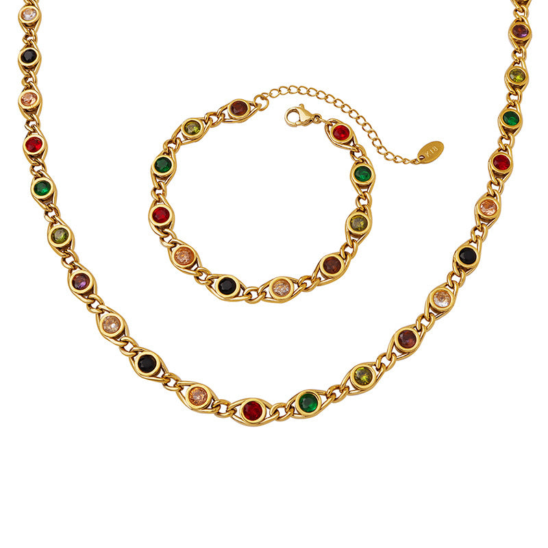 Trendy Copper Jewelry Set with Vibrant Zircon Accents