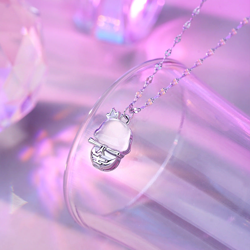 S925 Sterling Silver Natural Chalcedony Spirit Snake Necklace