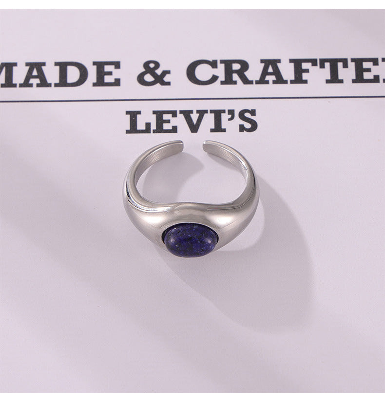 Elegant Lapis Lazuli Titanium Steel Ring with Adjustable Opening