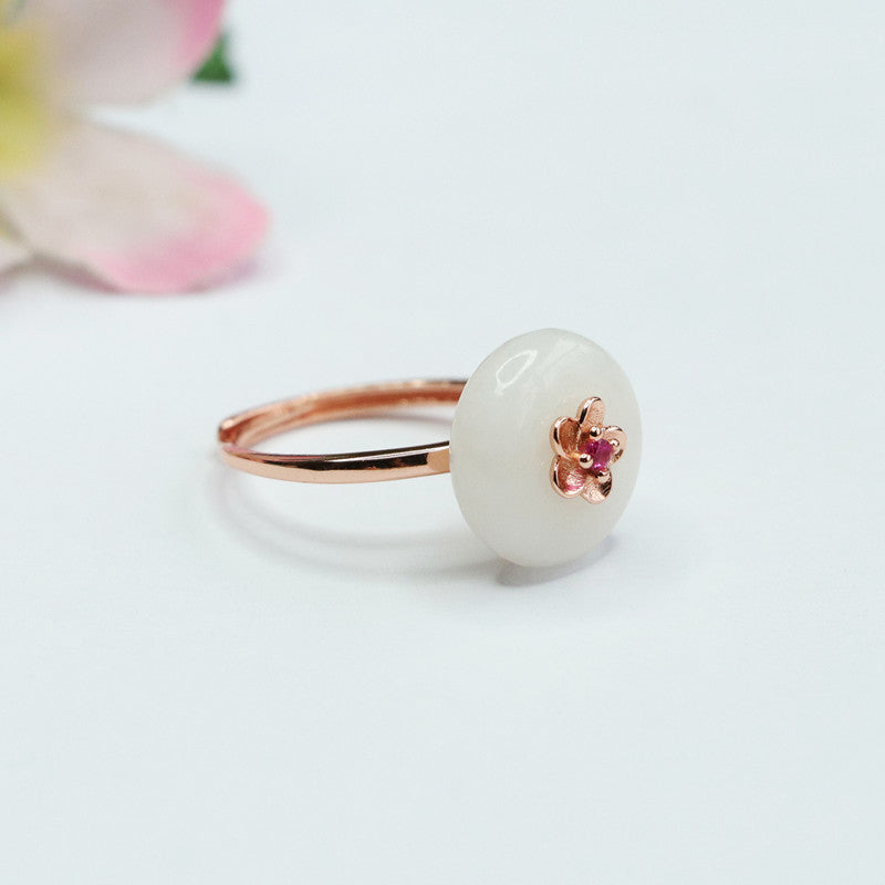 White Hetian Jade Peace Buckle Ring