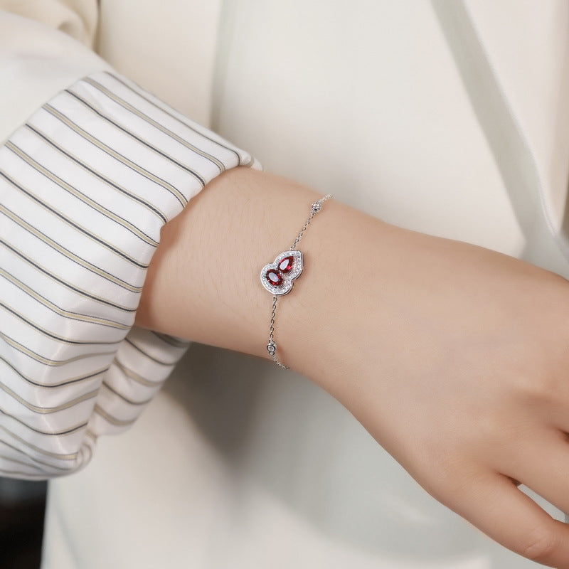 S925 Sterling Silver Gold-Plated Lab-Grown Ruby Gourd Bracelet