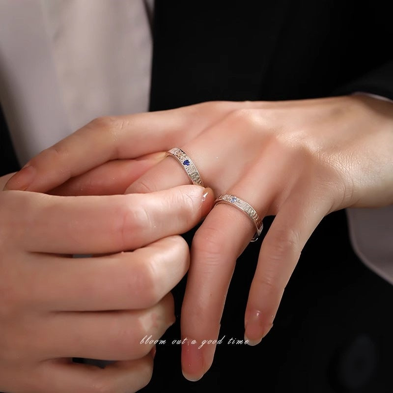 925 Sterling Silver Polar Star Couple Ring Adjustable Pair