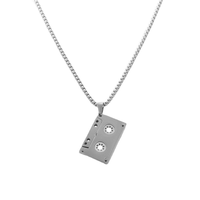 Personalized Retro Titanium Steel Tape Pendant Necklace for Men - Trendy Stainless Steel Design