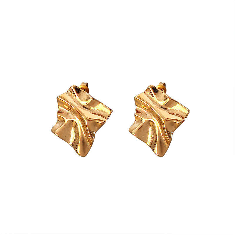 Cold Breeze Gold-Plated Titanium Steel Textured Earrings