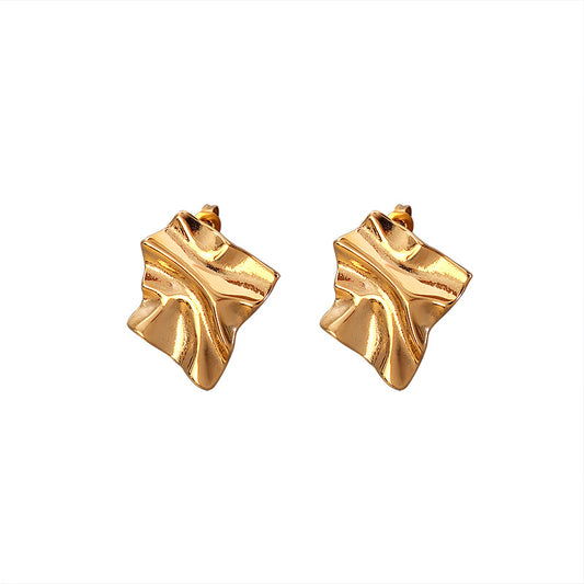 Cold Breeze Gold-Plated Titanium Steel Textured Earrings