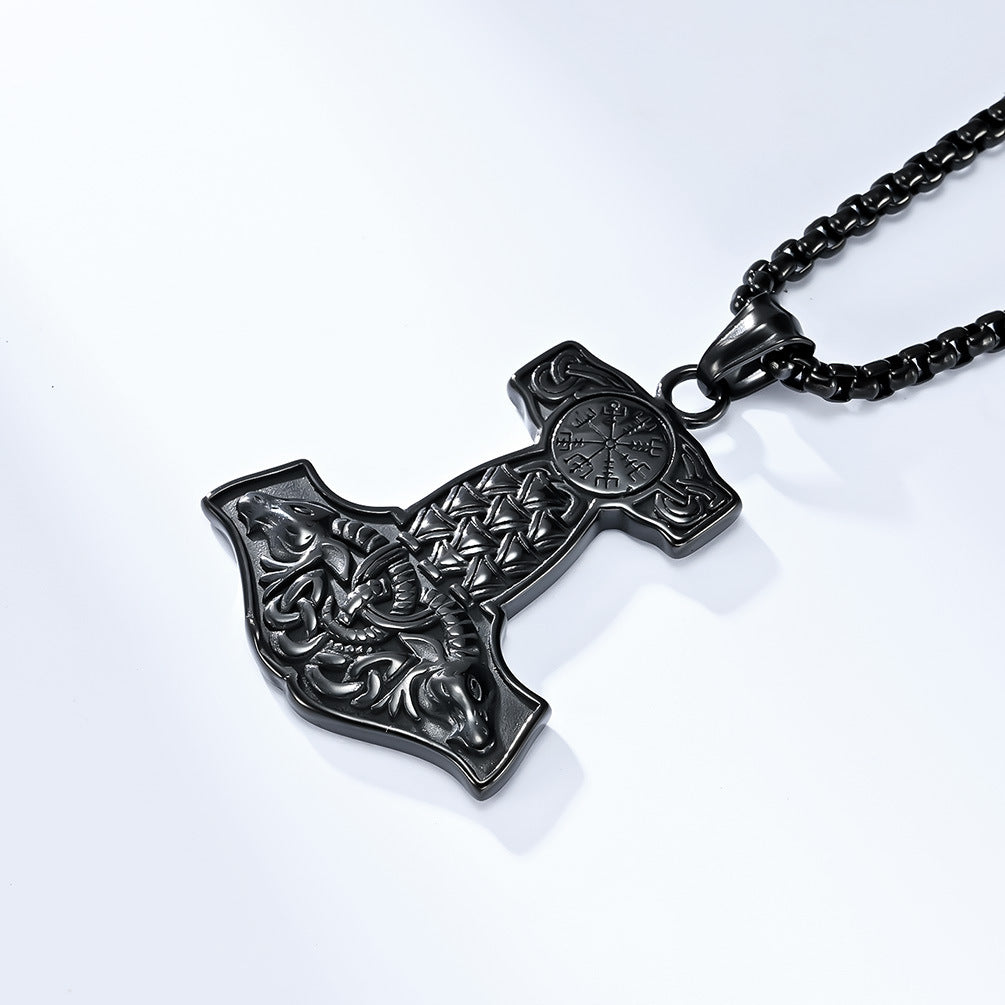 Planderful Viking Thors Hammer Necklace Titanium Steel Ram Head Pendant Daily Wear For Norse Mythology Fans