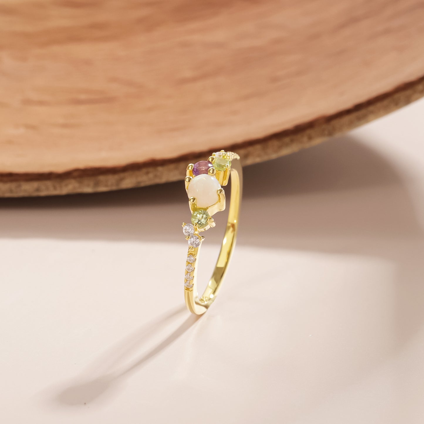 Colored Gemstone Ring TikTok Live Jewelry S925 Sterling Silver Inlaid Natural Opal Spring Summer Ins Wind Ring