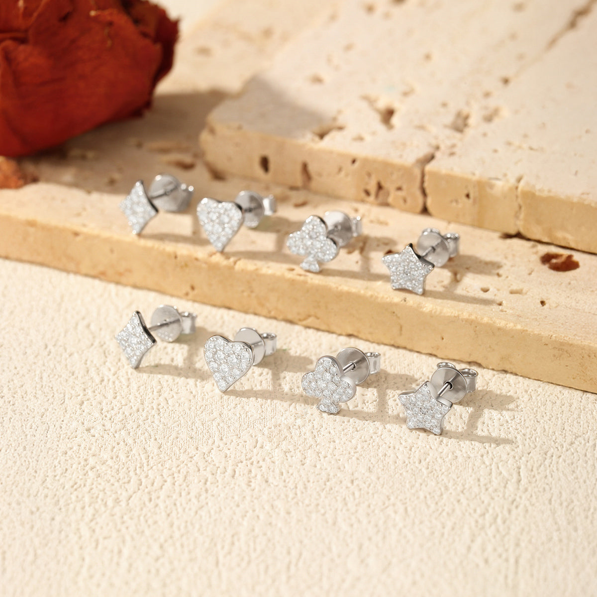 925 Sterling Silver Playing Card Moissanite Stud Earrings