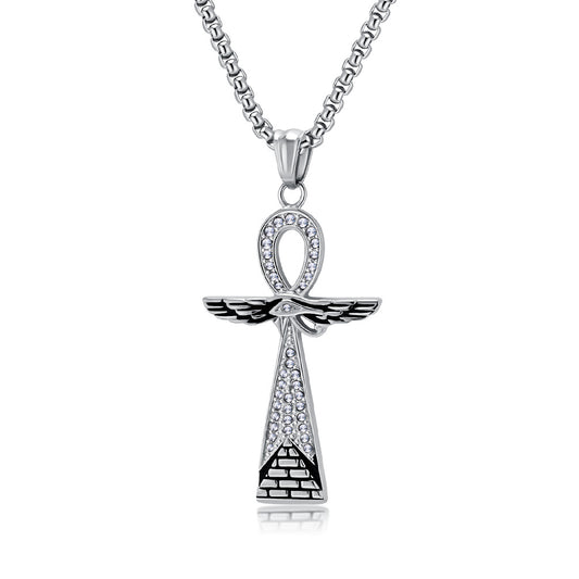 Planderful Ankh Cross Necklace for Men Durable Titanium Steel Retro Literary Egyptian Pendant Hipster Accessory