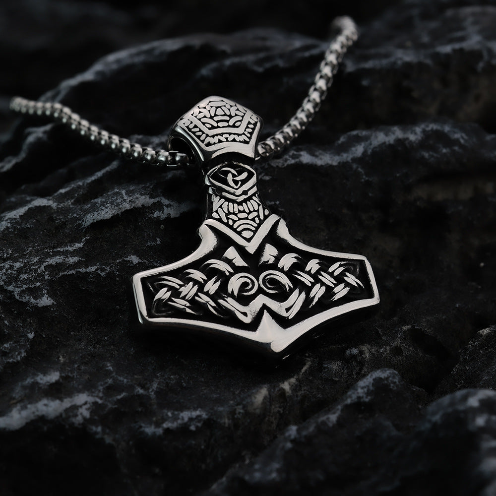 Vintage Stainless Steel Men's Pendant Viking Thor's Hammer Necklace
