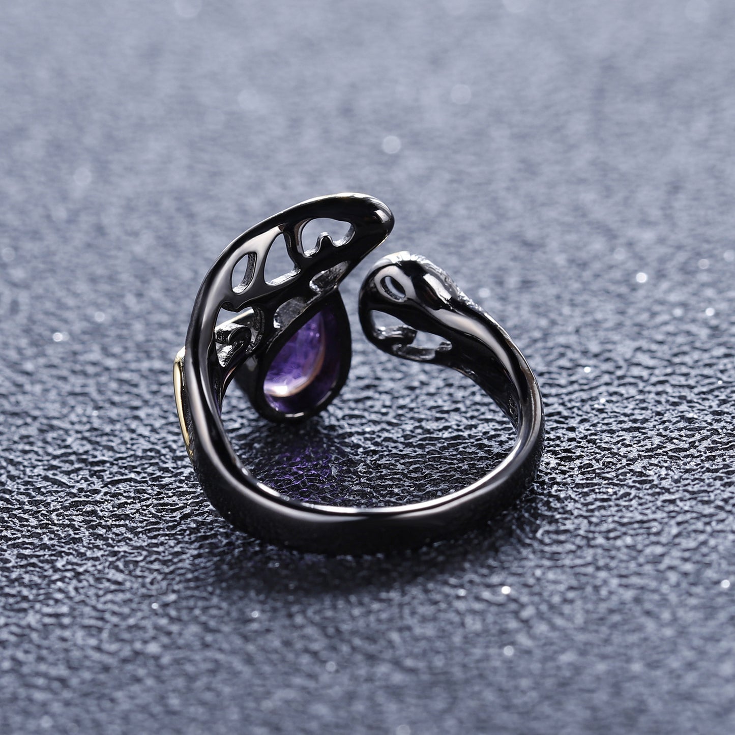 Vintage Style Water Droplet Natural Gemstone Opening Silver Ring