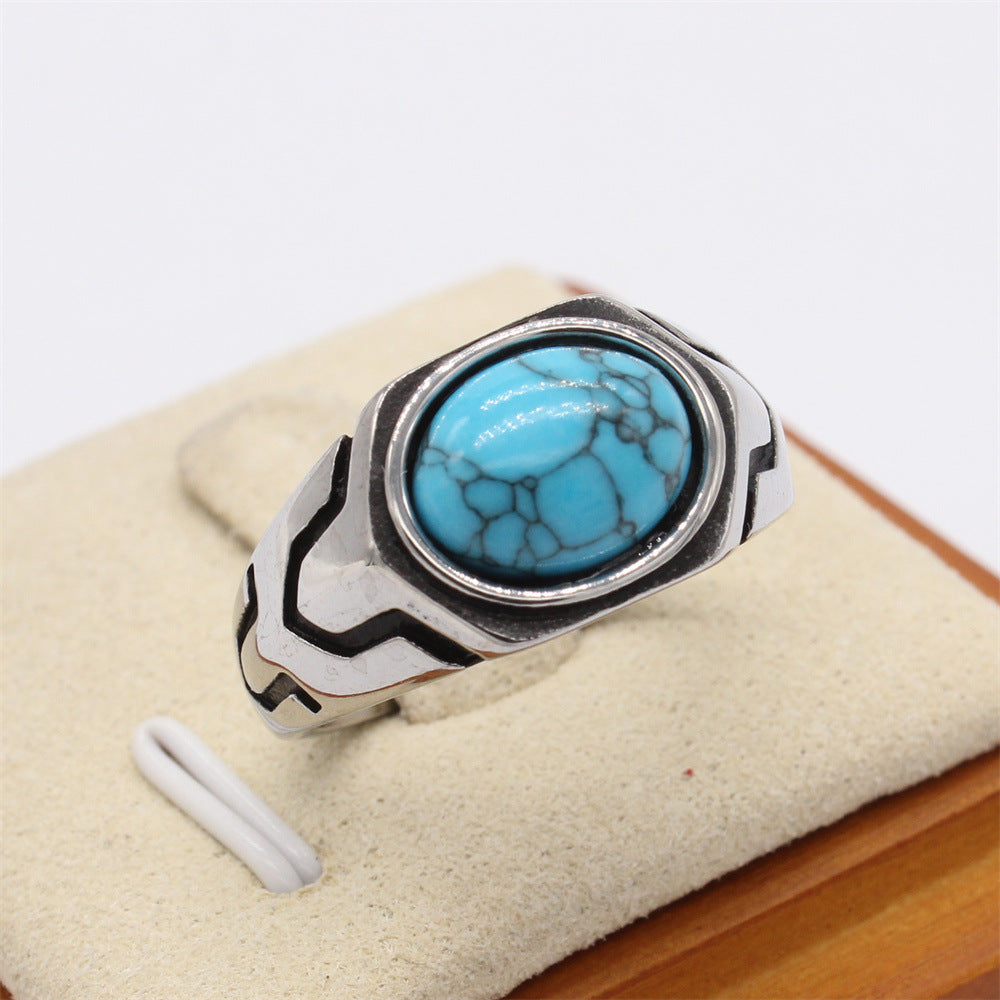 Planderful Personalized Retro Colored Stone Titanium Steel Ring For Men And Women Unisex Jewelry